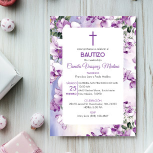 Bautizo Invitación Doop Schattige Paarse Bloemen Kaart