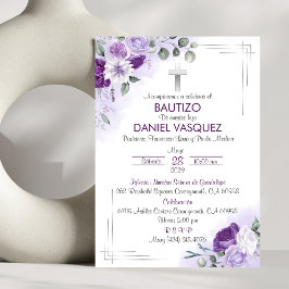 Bautizo Invitación Doop Schattige Paarse Bloemen Kaart