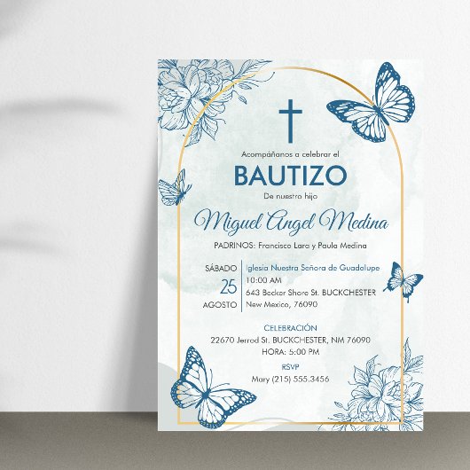 Bautizo Invitacion Elegante Vlinders Doop Kaart