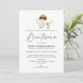 Bautizo Invitacion Schattige BOY Angel Eenvoudige Kaart (Staand voorkant)