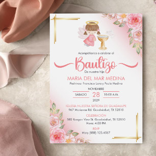 Bautizo Invitacion Schattige Flowers Meisje Engel  Kaart