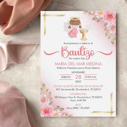 Bautizo Invitacion Schattige Flowers Meisje Engel  Kaart