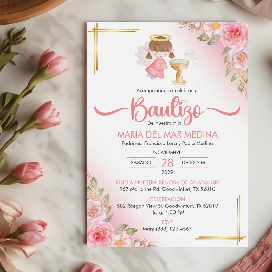 Bautizo Invitacion Schattige Flowers Meisje Engel  Kaart
