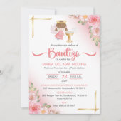 Bautizo Invitacion Schattige Flowers Meisje Engel  Kaart (Voorkant)