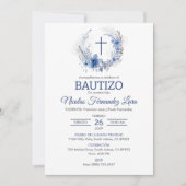 Bautizo Invitacion Schattige Kruis Blauwe Bloemen  Kaart (Voorkant)