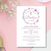 Bautizo Invitacion Schattige Kruis Roze Bloemen Do Kaart
