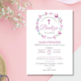 Bautizo Invitacion Schattige Kruis Roze Bloemen Do Kaart