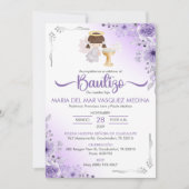 Bautizo Invitacion Schattige Meisje Engel Bloemen  Kaart (Voorkant)