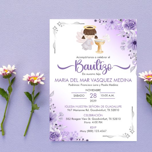 Bautizo Invitacion Schattige Meisje Engel Bloemen Kaart