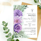 Bautizo Invitacion Schattige Paarse Bloemen Doopse Kaart
