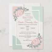 Bautizo Invitacion Schattige Rozen Bloemen Doop Kaart (Voorkant)