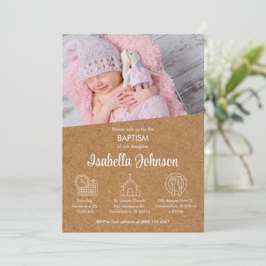 Bautizo Invitacion Schattigee foto Elegant Meisje  Kaart (Staand voorkant)