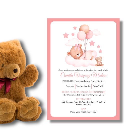 Bautizo Invitacion Schattigee Teddybeer Meisjes Do Kaart