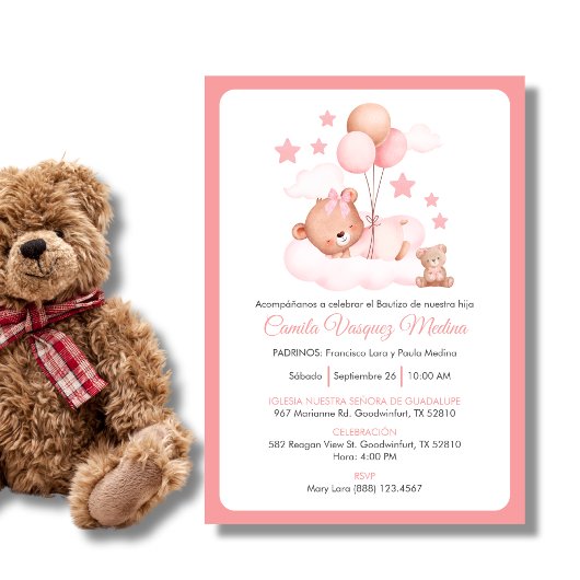 Bautizo Invitacion Schattigee Teddybeer Meisjes Do Kaart
