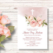 Bautizo Invitacion Zalmkleurige Bloemen Doop Kaart