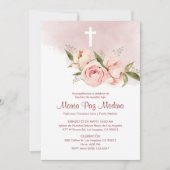 Bautizo Invitacion Zalmkleurige Bloemen Doop Kaart (Voorkant)