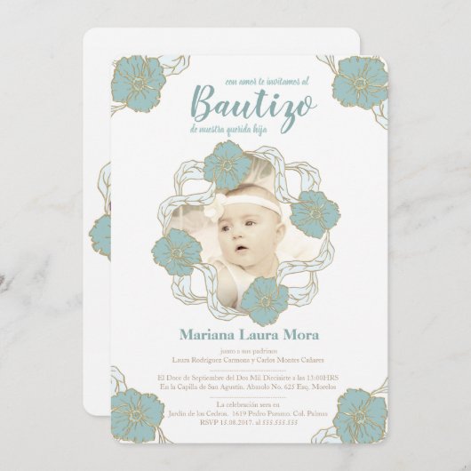 Bautizo Invitation, Unisex en Español Kaart (Voorkant / Achterkant)