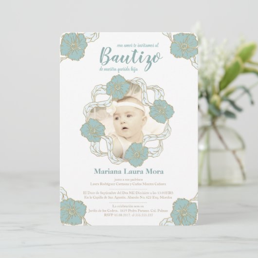 Bautizo Invitation, Unisex en Español Kaart (Staand voorkant)