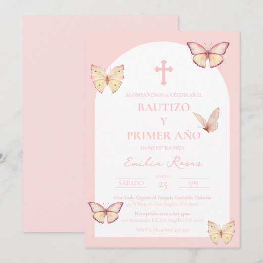 Bautizo Mariposa Invitación Baptism Uitnodiging (Voorkant / Achterkant)