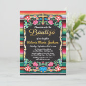 Bautizo Mexican Fiesta Party Gold Glitter cross Kaart (Staand voorkant)