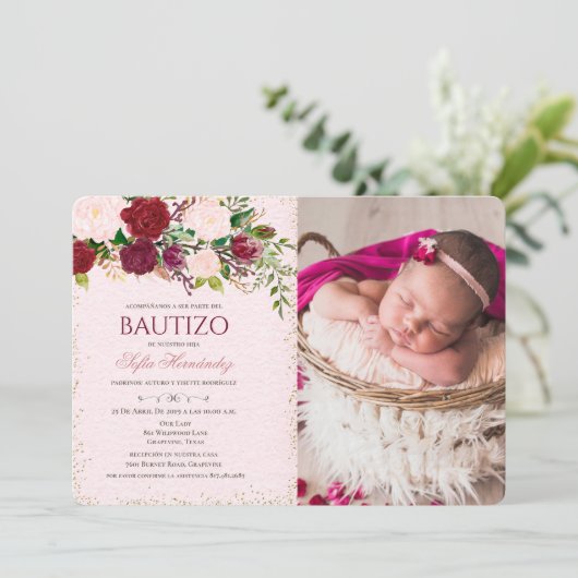 Bautizo Niña Invitacione de bautizo Niña Doop Kaart (Staand voorkant)