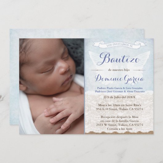 Bautizo PhotoCards in Spaans, Boy Latino Baptism Kaart (Voorkant / Achterkant)