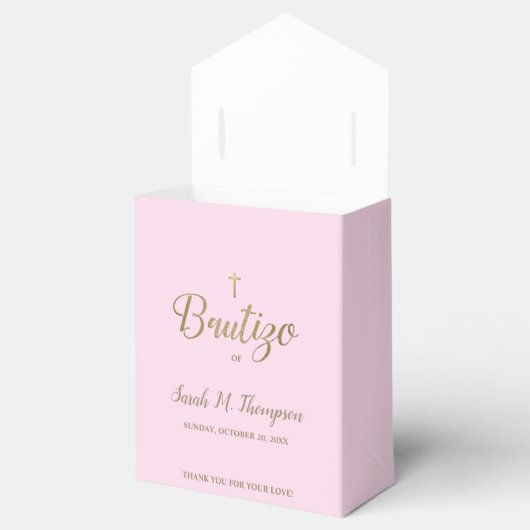 Bautizo Pink Gold Cross Custom Spanish baptism  Bedankdoosjes (Geopend)