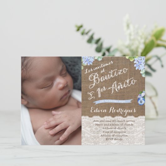 Bautizo Primer Añito, Baptism 1st Birthday Party Kaart (Staand voorkant)