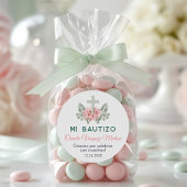 Bautizo Schattige Roze Rozen en laat Spaans Doopse Ronde Sticker