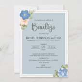 Bautizo Spaanse uitnodiging Blauwe bloemen doop (Voorkant)