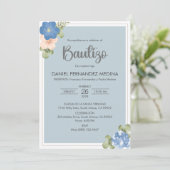 Bautizo Spaanse uitnodiging Blauwe bloemen doop (Staand voorkant)