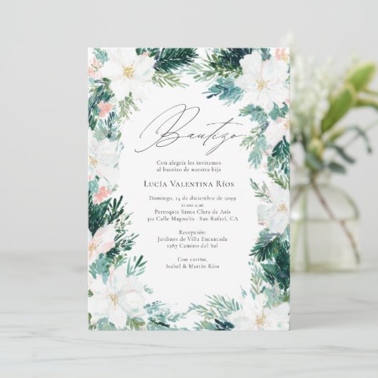 Bautizo Spaanse winterbloemen Poinsettia doop Kaart (Staand voorkant)