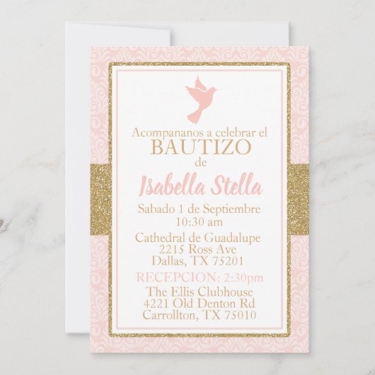 Bautizo Spain Baptism Pink Gold Dove Kaart (Voorkant)