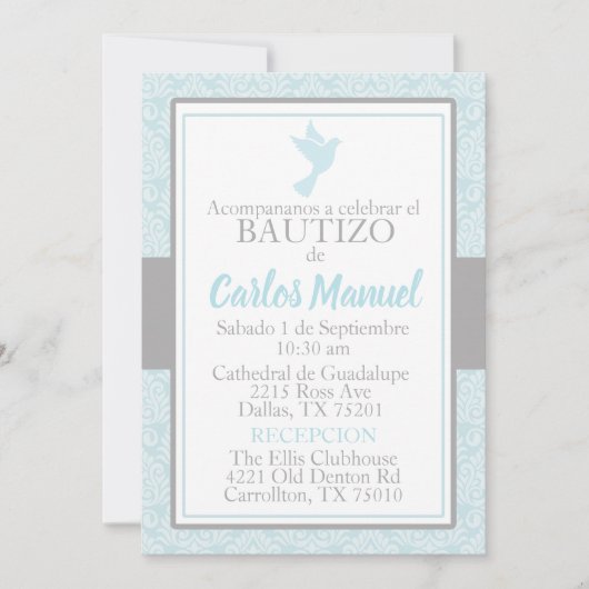 Bautizo Spanish Baptism Blue Silver Dove Kaart (Voorkant)