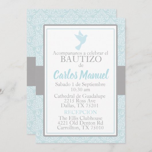 Bautizo Spanish Baptism Blue Silver Dove Kaart (Voorkant / Achterkant)