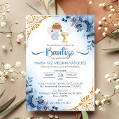 Bautizo Uitnodiging BLAUWE Bloemen Meisje Engel Do