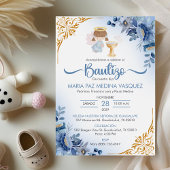 Bautizo Uitnodiging BLAUWE Bloemen Meisje Engel Do