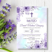 Bautizo Uitnodiging Doop Elegant Paars Bloemen