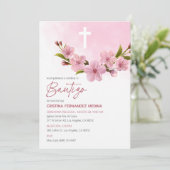Bautizo Uitnodiging Doop Japans Roze Bloemen (Staand voorkant)