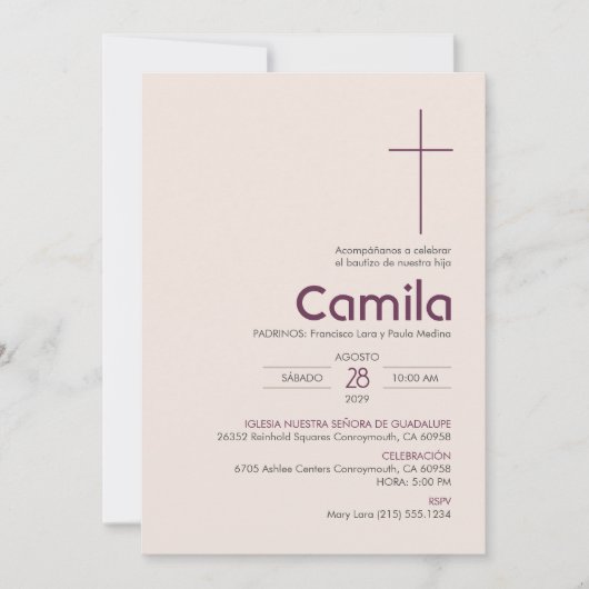 Bautizo uitnodiging Elegant minimalistisch doopsel (Voorkant)