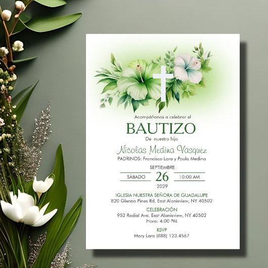 Bautizo Uitnodiging Elegante Witte Bloemen Doop