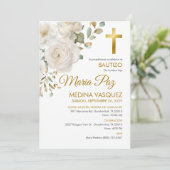 Bautizo Uitnodiging Elegante Witte Bloemen Doop (Staand voorkant)