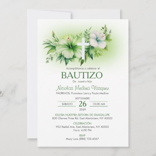 Bautizo Uitnodiging Elegante Witte Bloemen Doop (Voorkant)