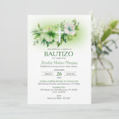 Bautizo Uitnodiging Elegante Witte Bloemen Doop (Staand voorkant)