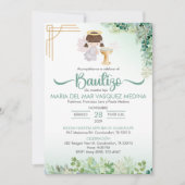 Bautizo Uitnodiging Groene Bloemen Katholieke Doop (Voorkant)