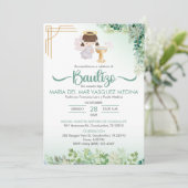 Bautizo Uitnodiging Groene Bloemen Katholieke Doop (Staand voorkant)