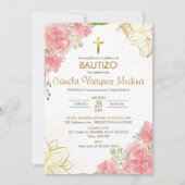 Bautizo Uitnodiging in Spaanse Doop Roze Bloemen (Voorkant)
