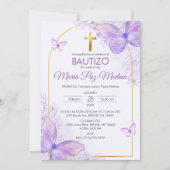 Bautizo Uitnodiging in Spaanse doop Vlinders (Voorkant)