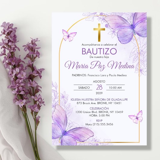 Bautizo Uitnodiging in Spaanse doop Vlinders