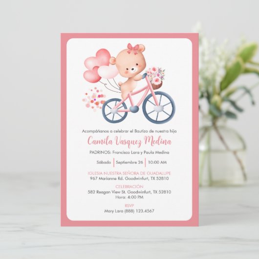 Bautizo Uitnodiging voor Meisjes Vrolijke Doop (Staand voorkant)